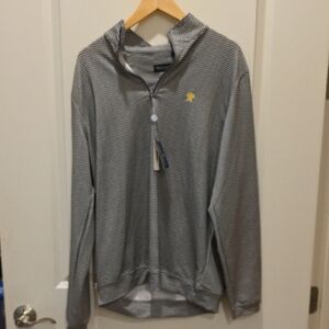 Gray Striped Pullover with Yellow Logo